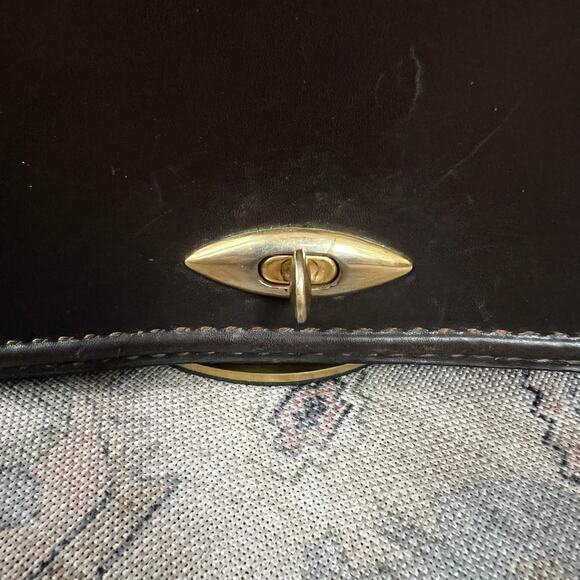 Vintage 50s Del Taglia Italian Leather Top Handle Bag Brown Structured Handbag - Picture 5 of 14